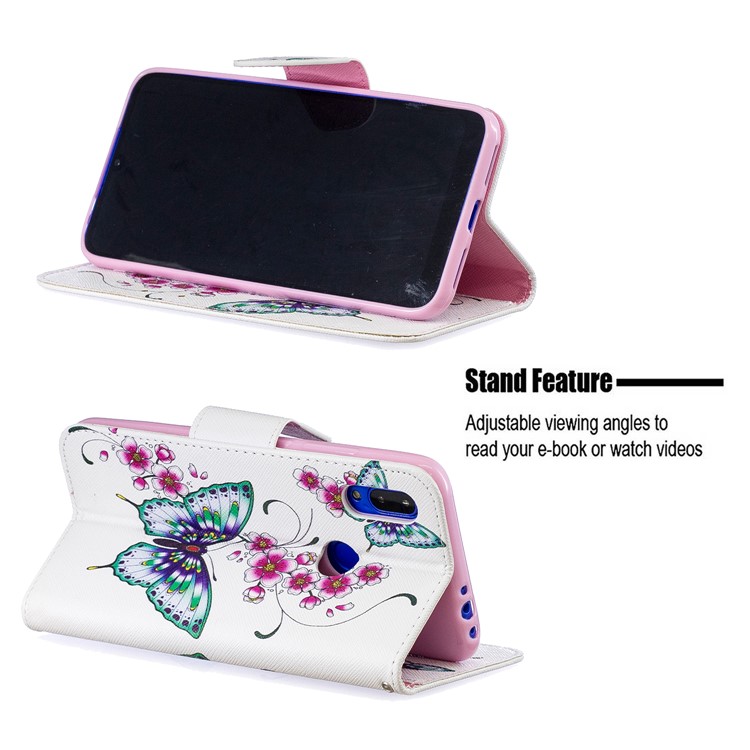 For Xiaomi Redmi 7 Pattern Printing Leather Stand Wallet Case - Butterfly and Flower-5
