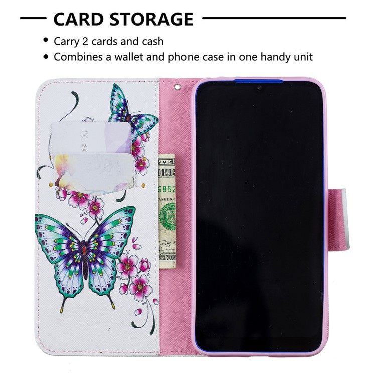 For Xiaomi Redmi 7 Pattern Printing Leather Stand Wallet Case - Butterfly and Flower-6