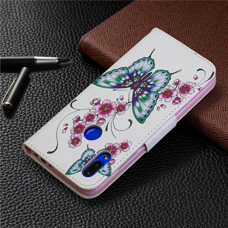 For Xiaomi Redmi 7 Pattern Printing Leather Stand Wallet Case - Butterfly and Flower-8