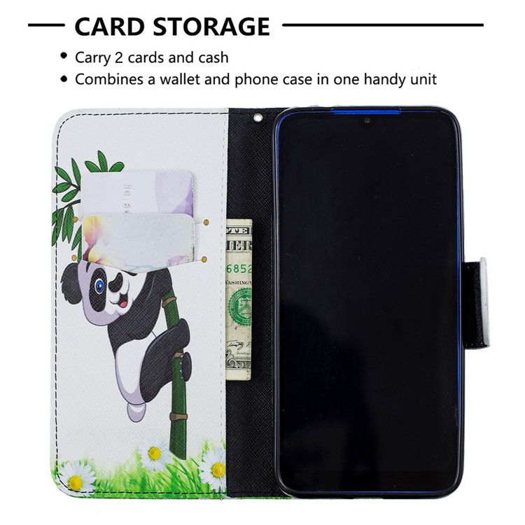 Para Xiaomi Redmi 7 Patrón De Impresión De Cuero Funda Cartera - Panda-6