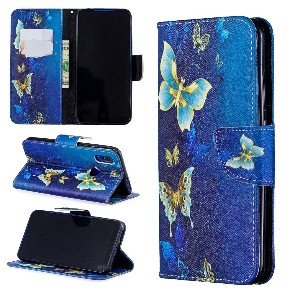 For Xiaomi Redmi 7 Pattern Printing Leather Stand Wallet Case - Blue Butterflies-1
