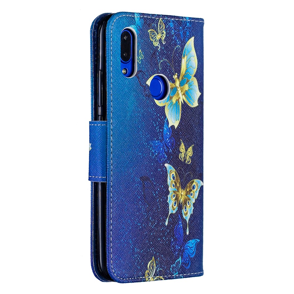 Para Xiaomi Redmi 7 Pattern Printing Leather Stand Billet Fun - Mariposas Azules-3