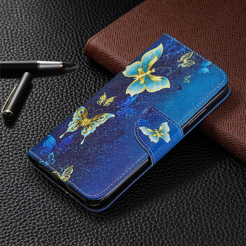 Para Xiaomi Redmi 7 Pattern Printing Leather Stand Billet Fun - Mariposas Azules-7