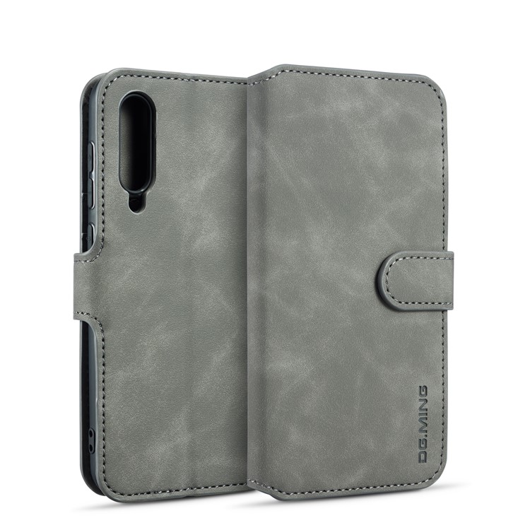 DG.MING Retro Style Leather Wallet Stand Case for Xiaomi Mi 9 - Grey-1