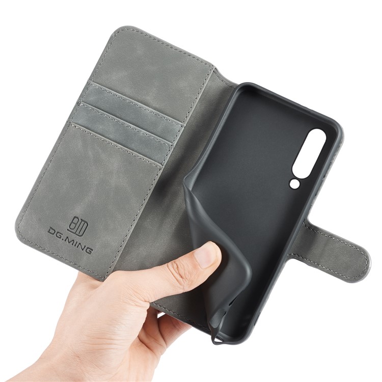 DG.MING Retro Style Leather Wallet Stand Case for Xiaomi Mi 9 - Grey-5