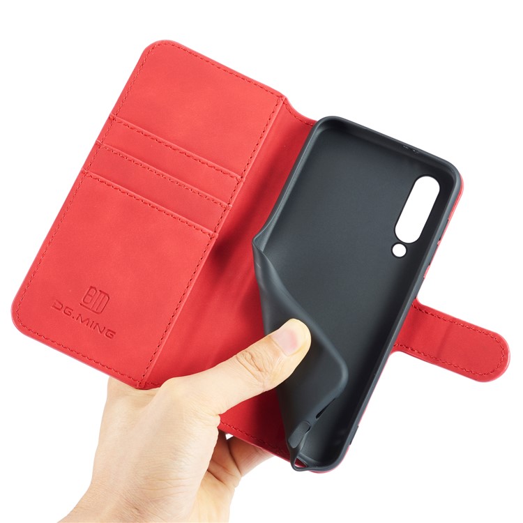DG.MING Retro Style Leather Wallet Stand Case for Xiaomi Mi 9 - Red-5