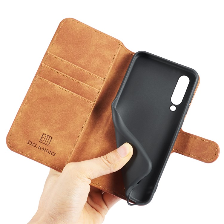 DG.MING Retro Style Leather Wallet Stand Case for Xiaomi Mi 9 - Brown-5