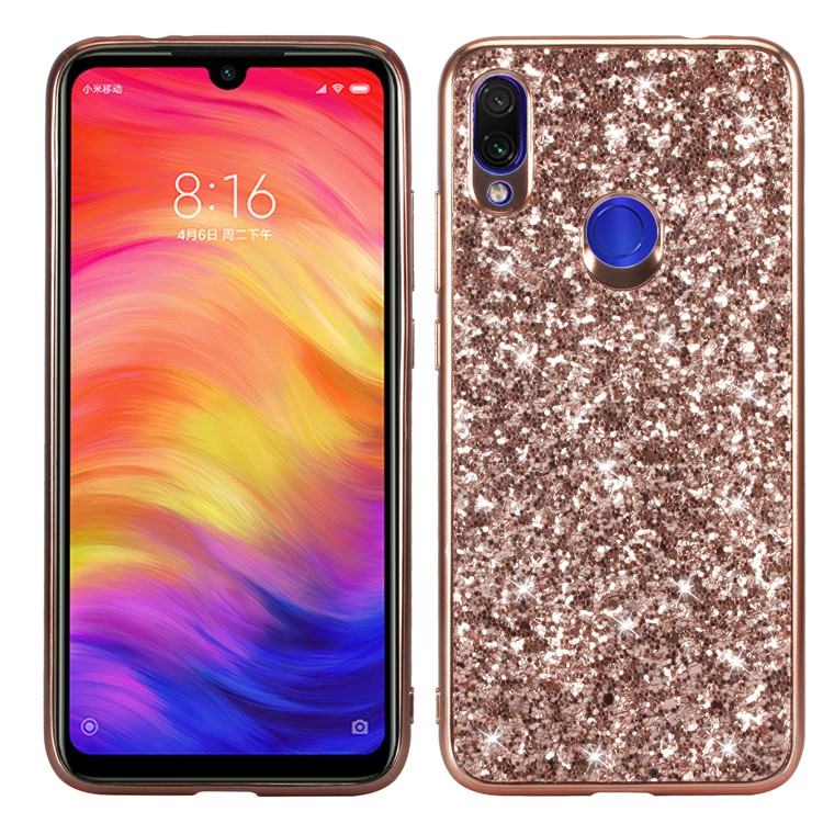Glitter Powder Electroplating TPU Frame + PC Phone Case for Xiaomi Redmi Note 7 / Note 7 Pro (India) - Rose Gold-1