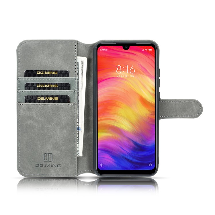 DG.MING Retro Style Leather Wallet Stand Case for Xiaomi Redmi 7 / Redmi Y3 - Grey-4