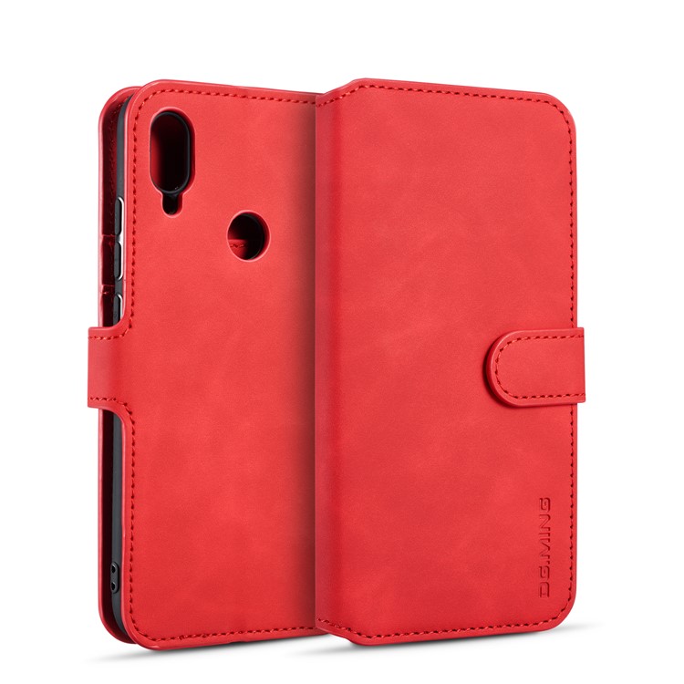 DG.MING Retro Style Leather Wallet Stand Case for Xiaomi Redmi 7 / Redmi Y3 - Red-1