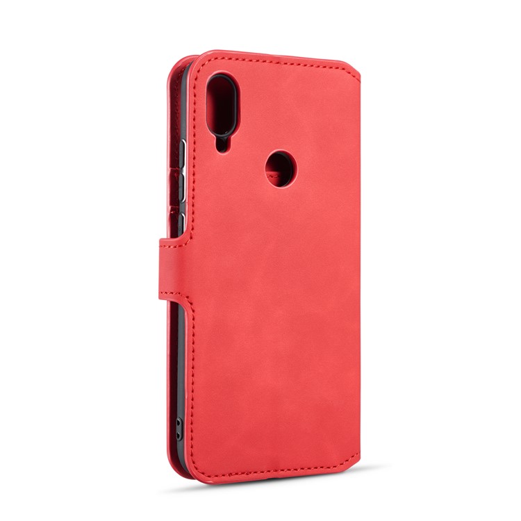 DG.MING Retro Style Leather Wallet Stand Case for Xiaomi Redmi 7 / Redmi Y3 - Red-3