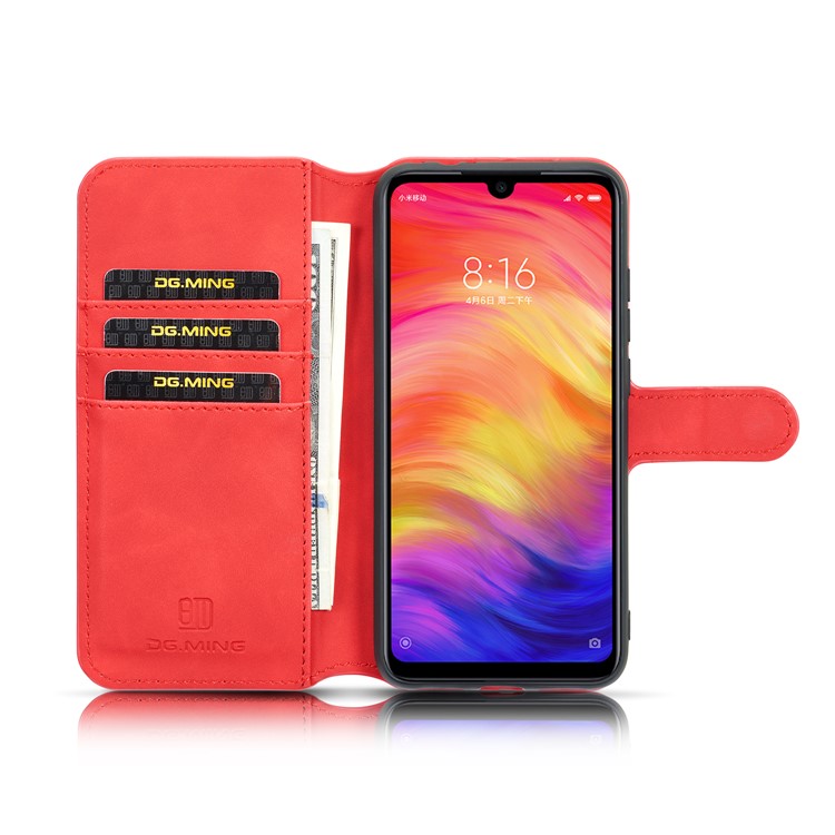 DG.MING Retro Style Leather Wallet Stand Case for Xiaomi Redmi 7 / Redmi Y3 - Red-4