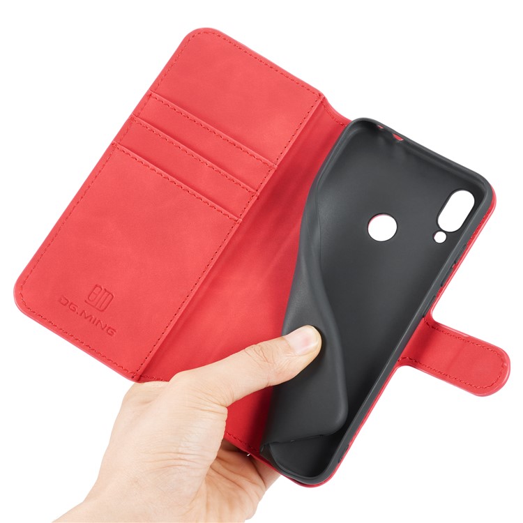 DG.MING Retro Style Leather Wallet Stand Case for Xiaomi Redmi 7 / Redmi Y3 - Red-5