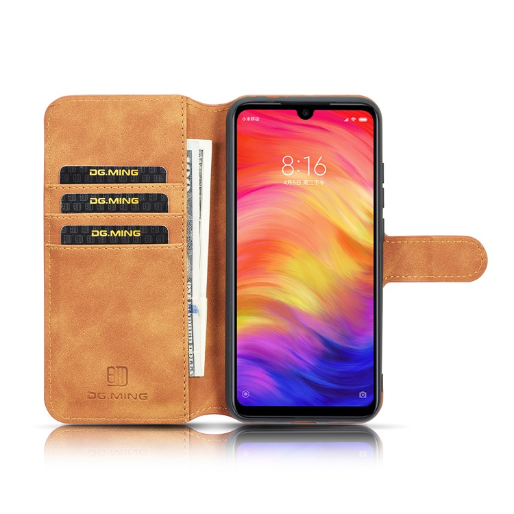 DG.MING Retro Style Leather Wallet Case for Xiaomi Redmi Note 7S / Note 7 / Note 7 Pro (India) - Brown-4