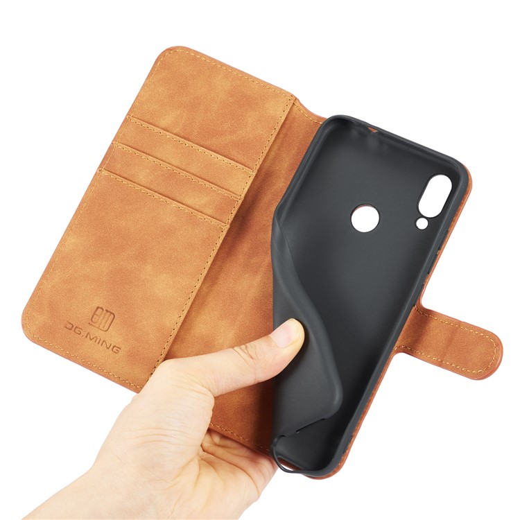 DG.MING Retro Style Leather Wallet Case for Xiaomi Redmi Note 7S / Note 7 / Note 7 Pro (India) - Brown-5