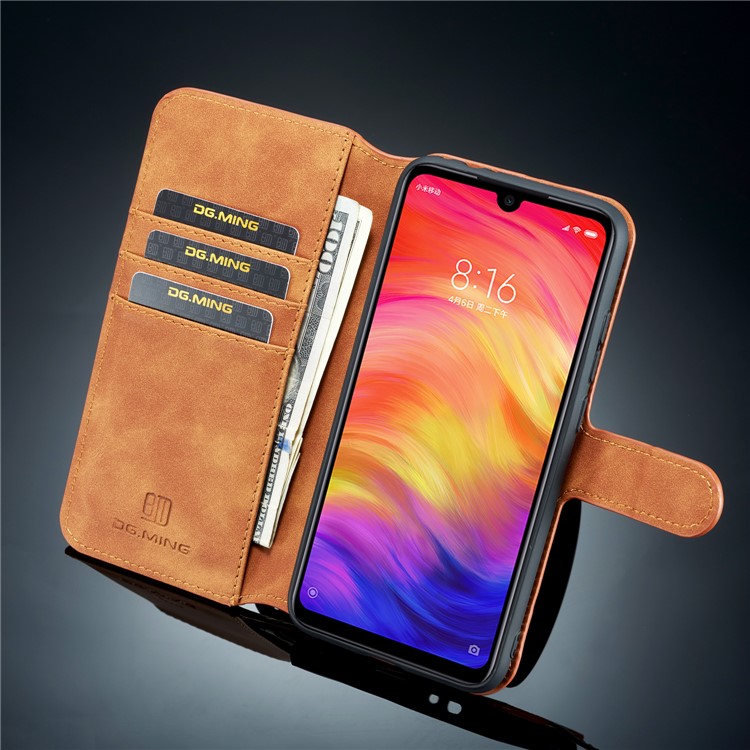 DG.MING Retro Style Leather Wallet Case for Xiaomi Redmi Note 7S / Note 7 / Note 7 Pro (India) - Brown-7
