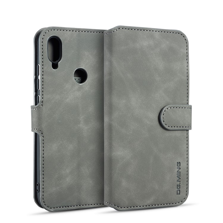 DG.MING Retro Style Leather Wallet Case for Xiaomi Redmi Note 7S / Note 7 / Note 7 Pro (India) - Grey-1