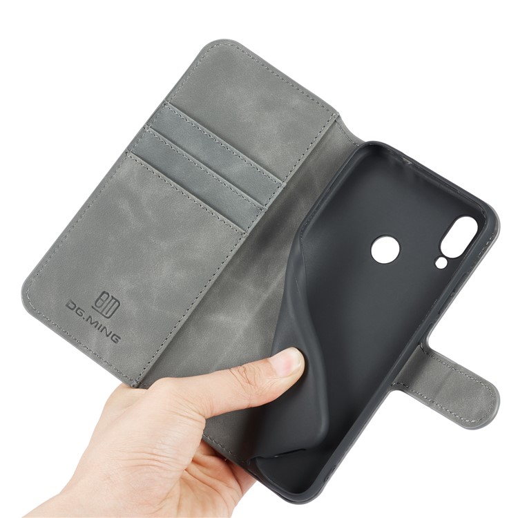 DG.MING Retro Style Leather Wallet Case for Xiaomi Redmi Note 7S / Note 7 / Note 7 Pro (India) - Grey-5