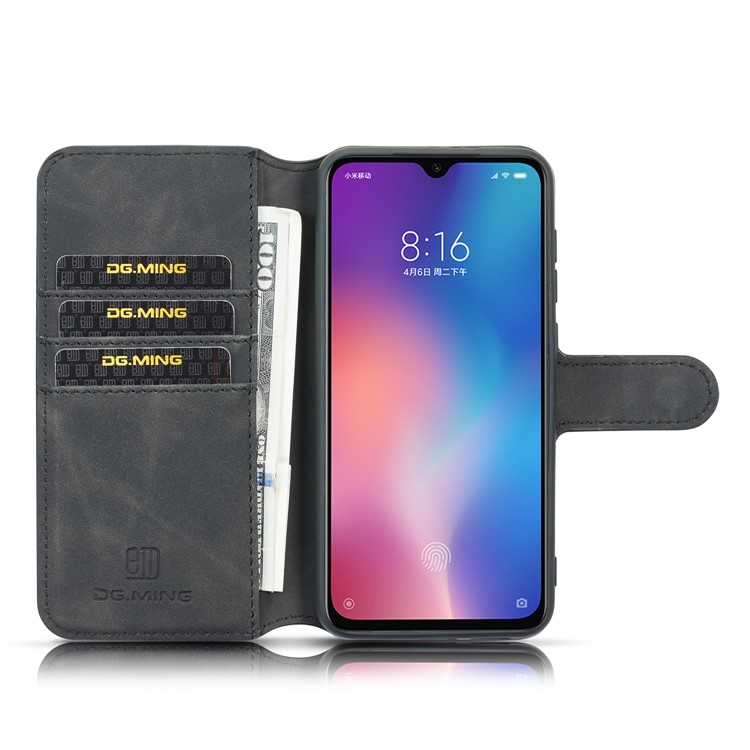 DG.MING Retro Style Leather Wallet Stand Case for Xiaomi Mi 9 SE - Black-4