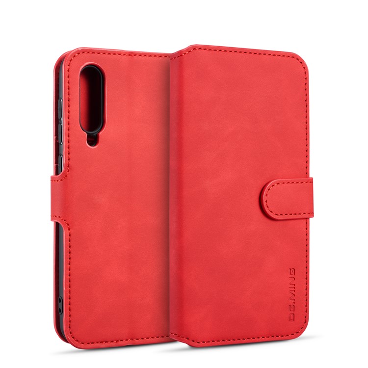 DG.MING Retro Style Leather Wallet Stand Case for Xiaomi Mi 9 SE - Red-1