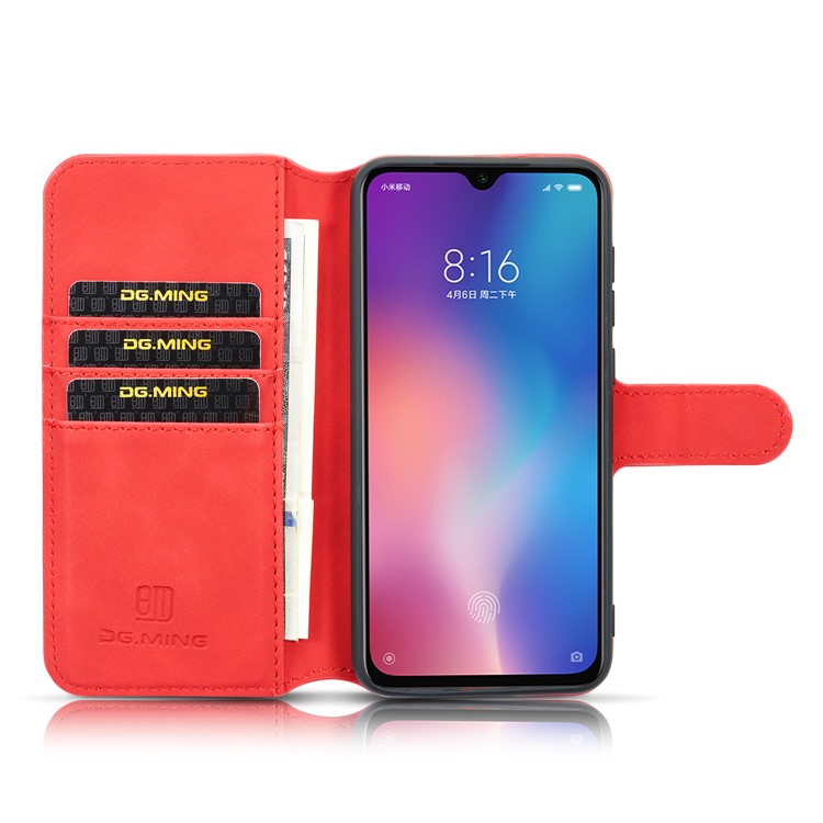 DG.MING Retro Style Leather Wallet Stand Case for Xiaomi Mi 9 SE - Red-4