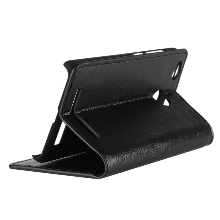 Crazy Horse Full Grain Genuine Leather Wallet Stand Case for Xiaomi Redmi 3 Pro - Black-3