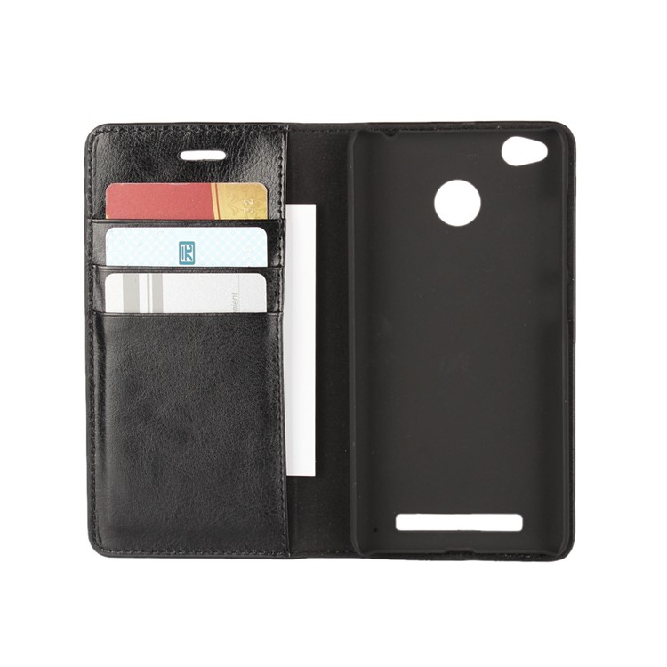 Crazy Horse Full Grain Genuine Leather Wallet Stand Case for Xiaomi Redmi 3 Pro - Black-4