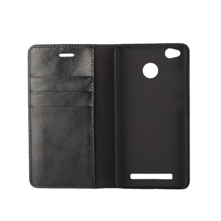 Crazy Horse Full Grain Genuine Leather Wallet Stand Case for Xiaomi Redmi 3 Pro - Black-5