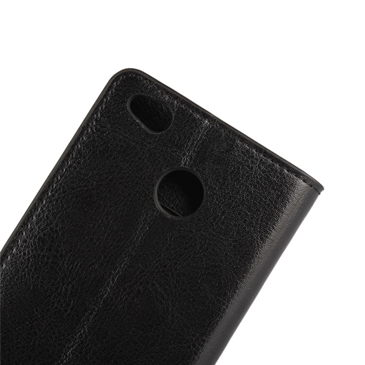 Crazy Horse Full Grain Genuine Leather Wallet Stand Case for Xiaomi Redmi 3 Pro - Black-8