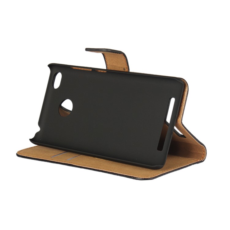Genuine Split Leather Wallet Phone Case with Stand for Xiaomi Redmi 3s - Black-2