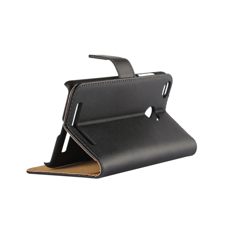 Genuine Split Leather Wallet Phone Case with Stand for Xiaomi Redmi 3s - Black-3