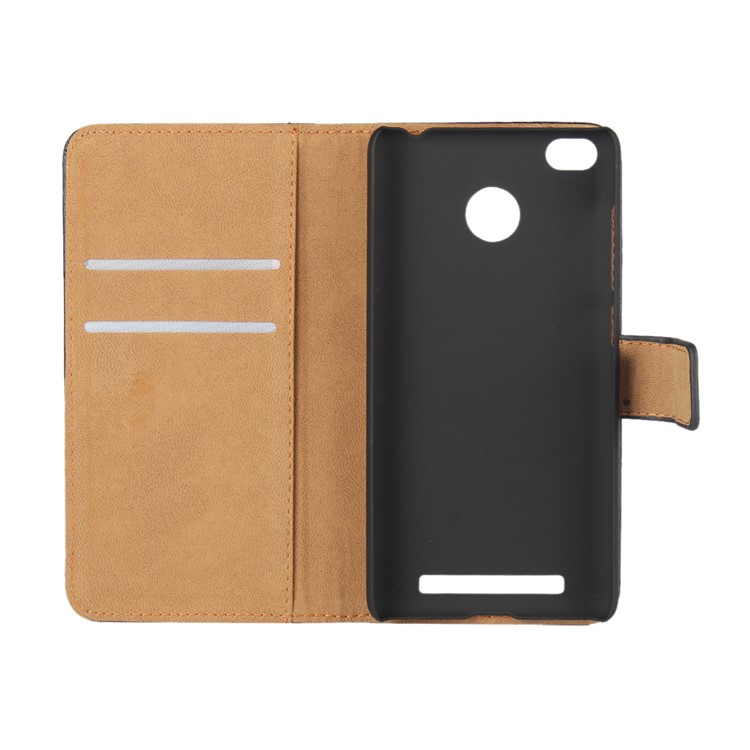 Genuine Split Leather Wallet Phone Case with Stand for Xiaomi Redmi 3s - Black-5