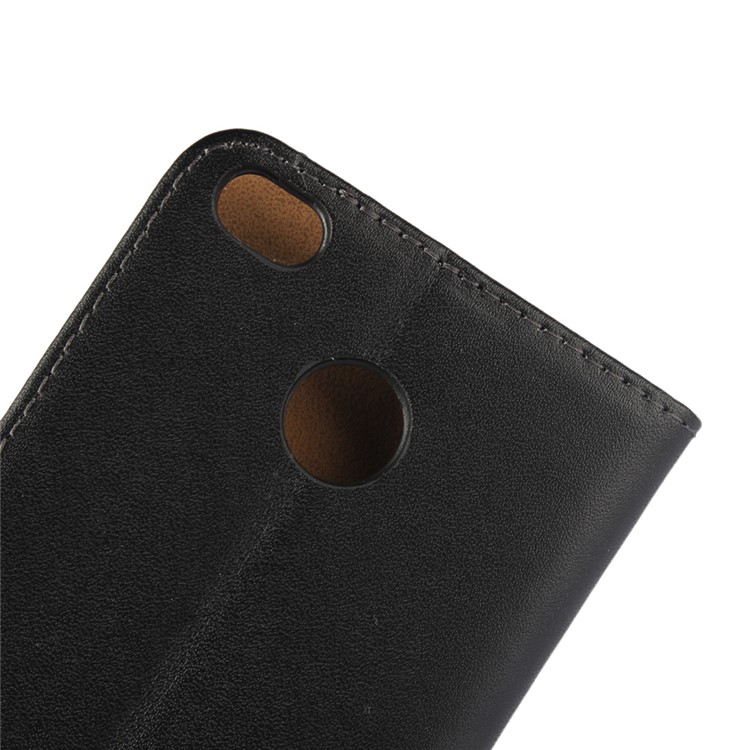 Genuine Split Leather Wallet Phone Case with Stand for Xiaomi Redmi 3s - Black-8