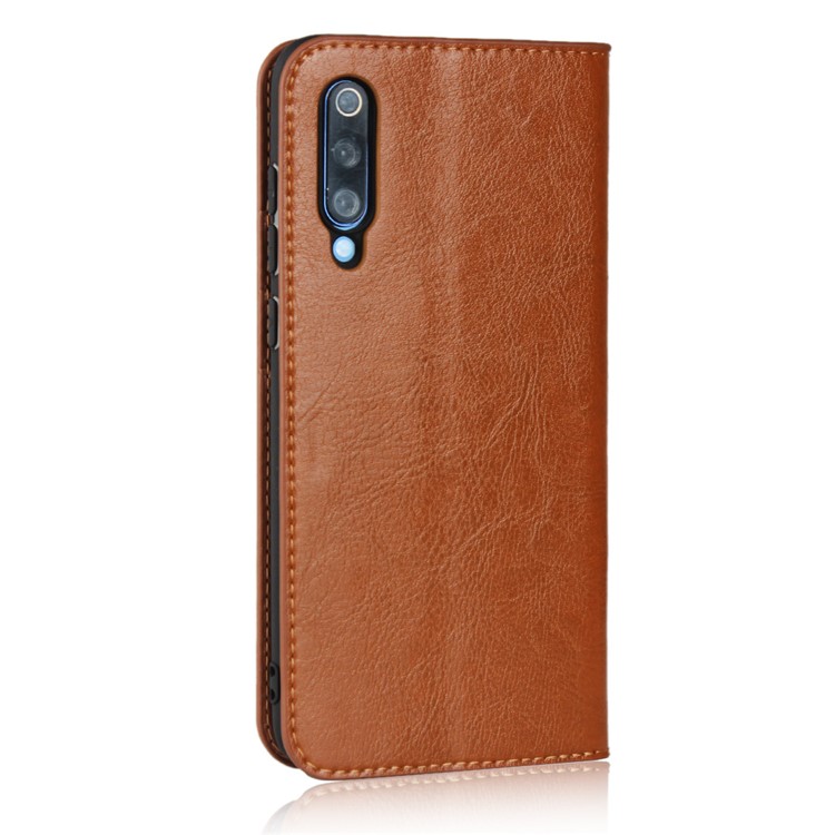 Crazy Horse Wallet Stand Genuine Leather Case for Xiaomi Mi 9 - Brown-3