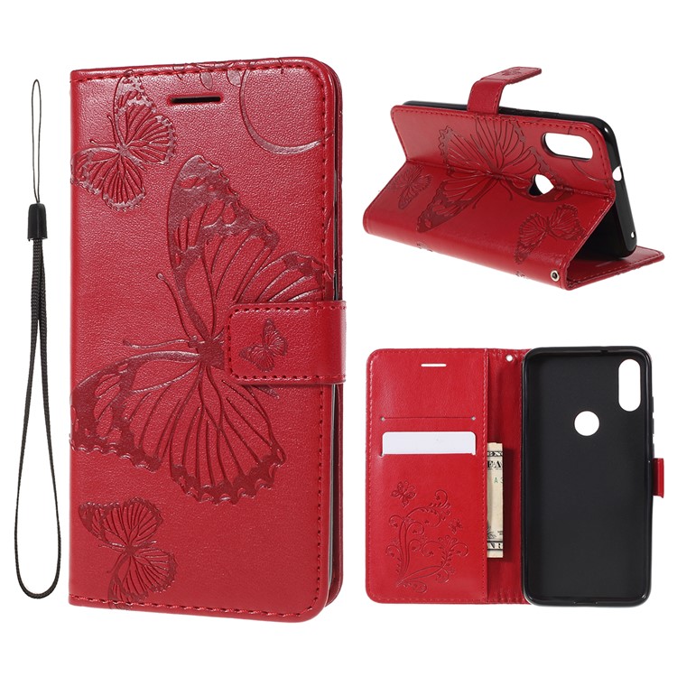 Imprint Butterflies Wallet Stand Flip Leather Protective Case for Xiaomi Mi Play - Red-1