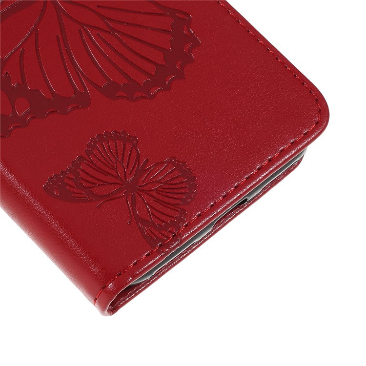Imprint Butterflies Wallet Stand Flip Leather Protective Case for Xiaomi Mi Play - Red-4