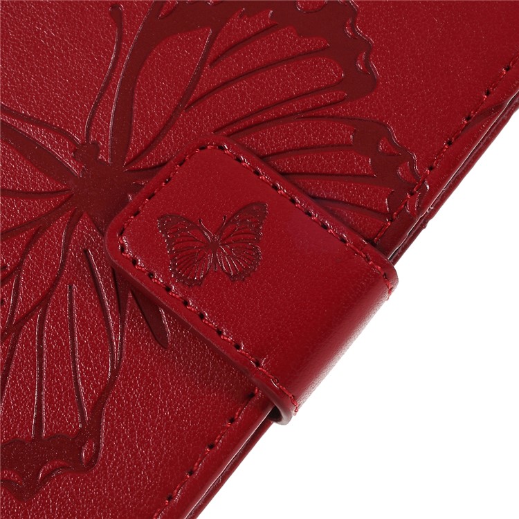 Imprint Butterflies Wallet Stand Flip Leather Protective Case for Xiaomi Mi Play - Red-6