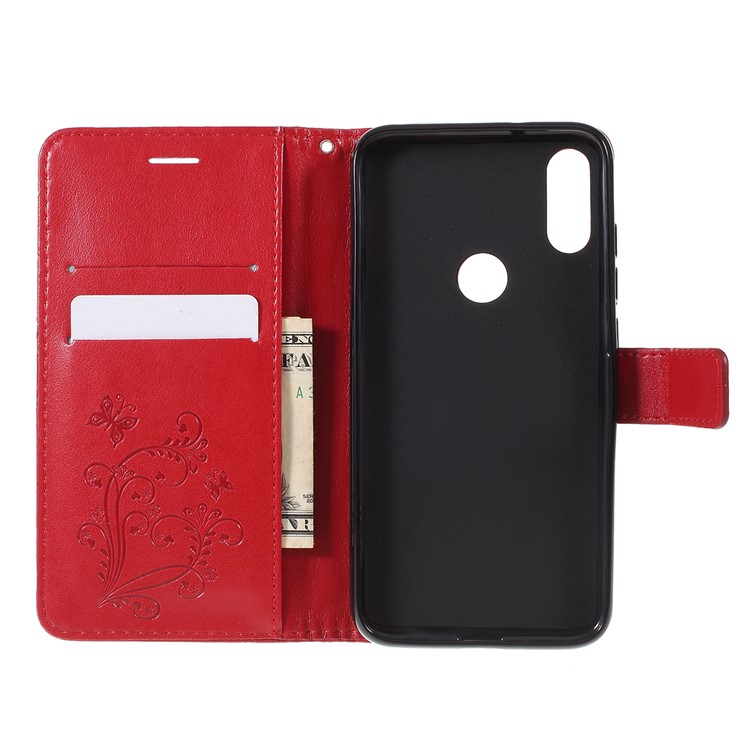 Imprint Butterflies Wallet Stand Flip Leather Protective Case for Xiaomi Mi Play - Red-9