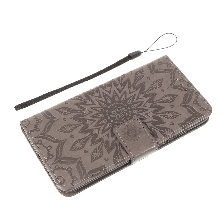 Imprint Sunflower Pattern Wallet Stand Leather Phone Shell for Xiaomi Mi Play - Grey-10