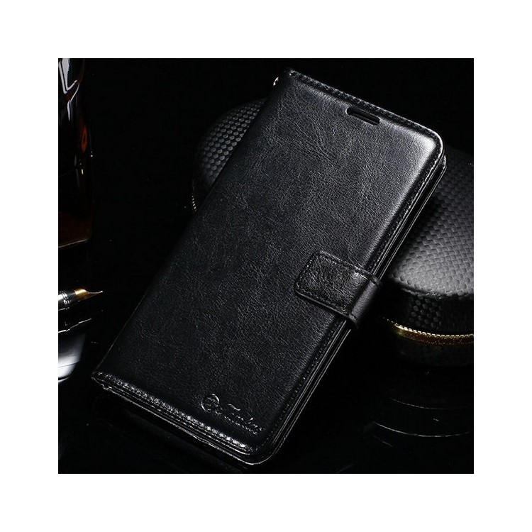 Crazy Horse Leather Wallet Case for Xiaomi Redmi Note 4 - Black-1