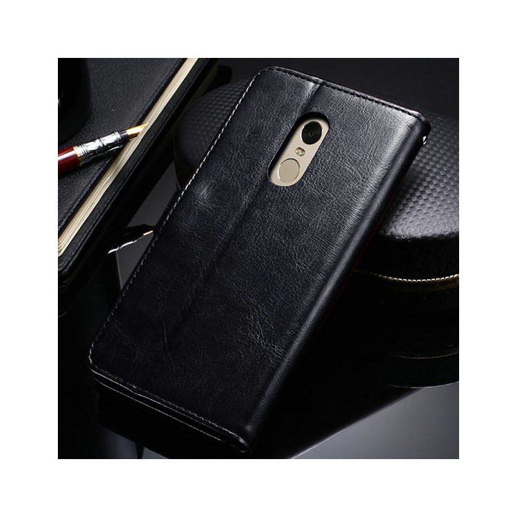Crazy Horse Leather Wallet Case for Xiaomi Redmi Note 4 - Black-2