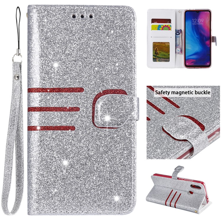 Glitter Powder Coated Wallet Leather Phone Case for Xiaomi Redmi Note 7 / Redmi Note 7 Pro (India) / Redmi Note 7S - Silver-1