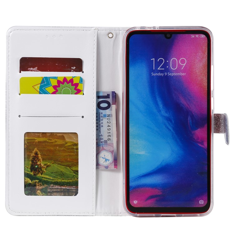 Glitter Powder Coated Wallet Leather Phone Case for Xiaomi Redmi Note 7 / Redmi Note 7 Pro (India) / Redmi Note 7S - Silver-4