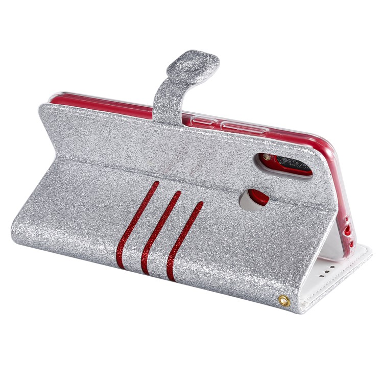 Glitter Powder Coated Wallet Leather Phone Case for Xiaomi Redmi Note 7 / Redmi Note 7 Pro (India) / Redmi Note 7S - Silver-5