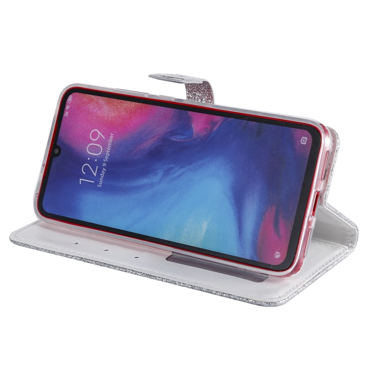Glitter Powder Coated Wallet Leather Phone Case for Xiaomi Redmi Note 7 / Redmi Note 7 Pro (India) / Redmi Note 7S - Silver-6