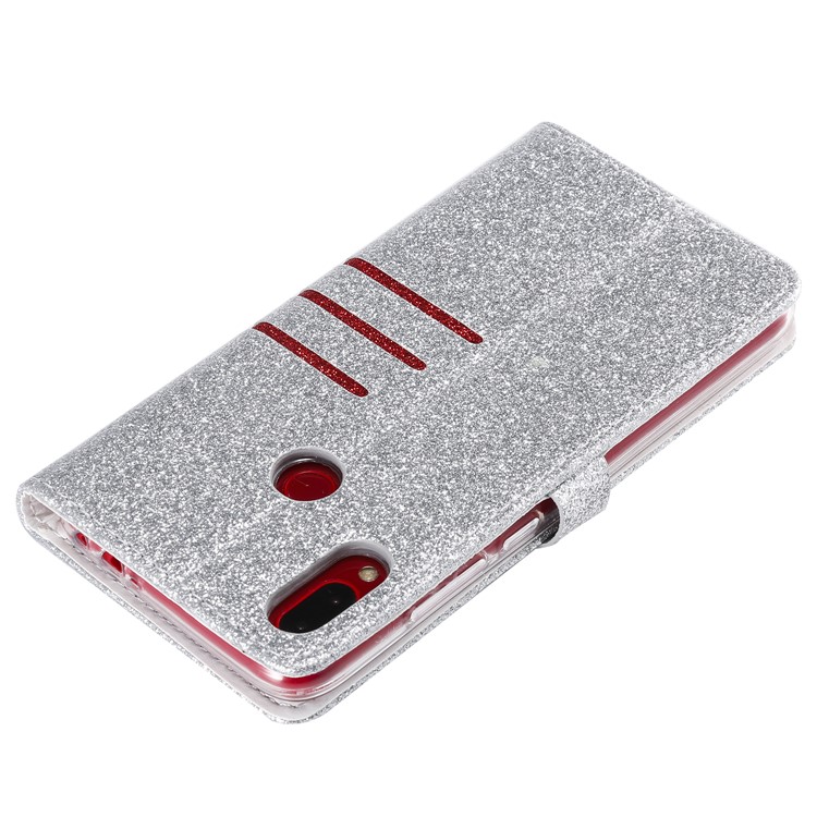 Glitter Powder Coated Wallet Leather Phone Case for Xiaomi Redmi Note 7 / Redmi Note 7 Pro (India) / Redmi Note 7S - Silver-8