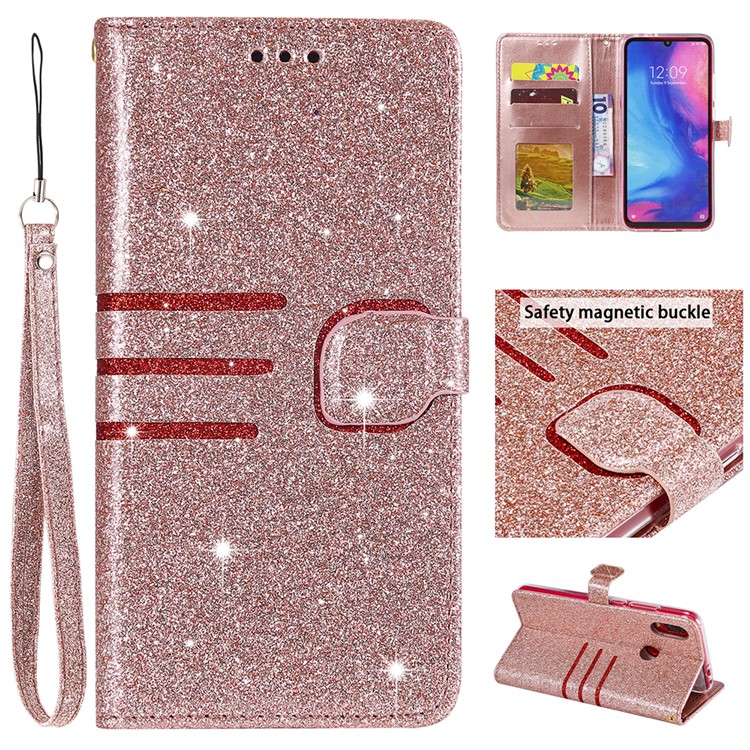Glitter Powder Coated Wallet Leather Phone Case for Xiaomi Redmi Note 7 / Redmi Note 7 Pro (India) / Redmi Note 7S - Rose Gold-1
