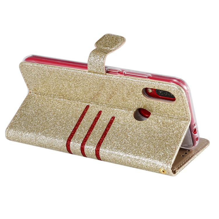 Glitter Powder Coated Wallet Leather Phone Case for Xiaomi Redmi Note 7 / Redmi Note 7 Pro (India) / Redmi Note 7S - Gold-5