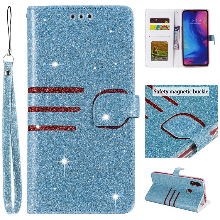 Glitter Powder Coated Wallet Leather Phone Case for Xiaomi Redmi Note 7 / Redmi Note 7 Pro (India) / Redmi Note 7S - Blue-1