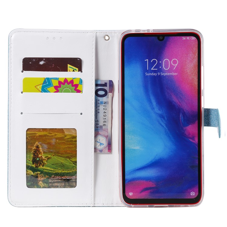 Glitter Powder Coated Wallet Leather Phone Case for Xiaomi Redmi Note 7 / Redmi Note 7 Pro (India) / Redmi Note 7S - Blue-4